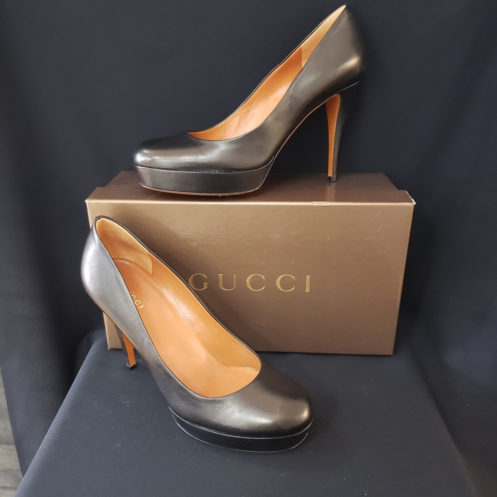 GUCCI Black Platform Stiletto - Luxury Leather Sexy Mobwife Feminine EU 38 US 8